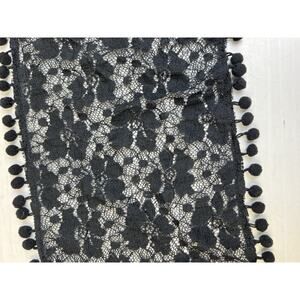 Lace Scarf Black Pom Poms Rectangle 60" X 8" Whimsy Goth Boho Special Occasion